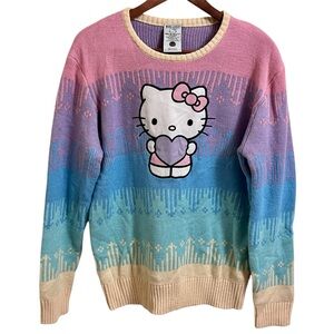 Hello Kitty by Sanrio Box Lunch Multicolor Crew Neck Pastel Drip Sweater Large